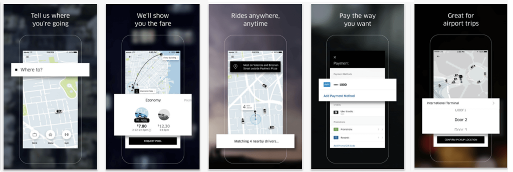 ASO app store screenshots for Uber